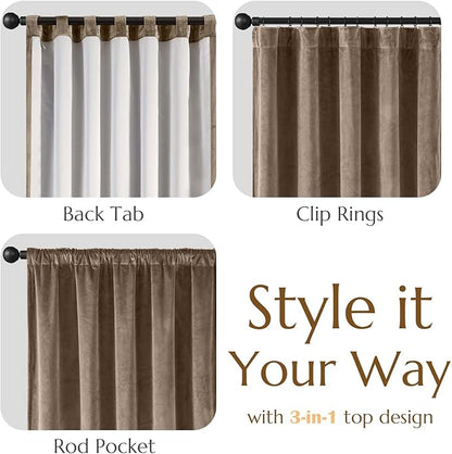 Lazzzy Dark Brown 84 Inch Long (52 x 84 Inch) Blackout Velvet Curtains Thermal Insulated Blackout Curtain Drapes Luxury Back Tab Window Treatments for Bedroom Living Room 2 Panels, Truffle