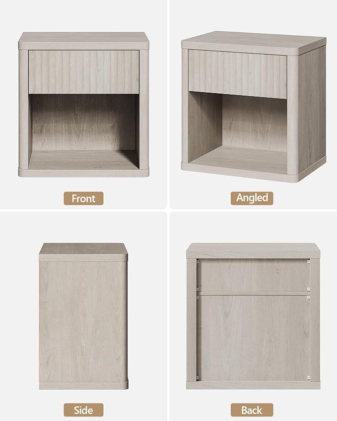 SICOTAS Night Stand Nightstand with Drawer Storage Fluted Bed Side Table End Table Large Modern Wide Bedside Stand Mid Century Night Stands for Bedroom Living Room Sofa Couch Home Office, White Alder