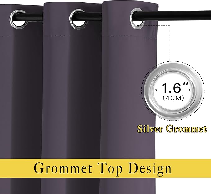 NICETOWN Blackout Large Window Curtains 84 inches Long - Grommet Room Darkening Sliding Door Thermal Curtains & Drapes Sound Block for Bedroom/Living Room (Greyish Purple, 2 Panels, W66 x L84)