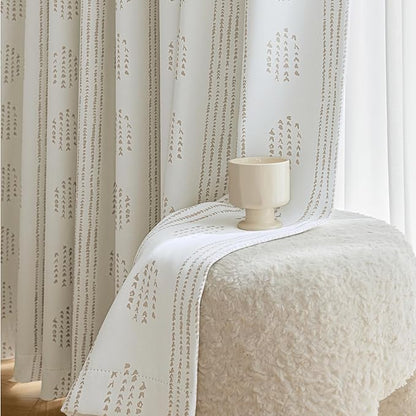 100% Boho Blackout Curtains 96 Inches Long for Bedroom, Taupe on Beige Patterned Bohemian Curtains for Living Room, Geometric Striped Thermal Insulated Window Drapes Gromment Top 2 Panels