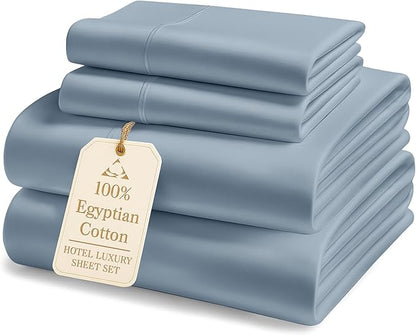 LANE LINEN 1000 Thread Count 100% Egyptian Cotton King Size Sheets – Silky Sateen Weave, Naturally Cooling & Durable, Ultra-Soft Luxury You Can Feel,15" Deep Pocket King Sheet Set – French Blue