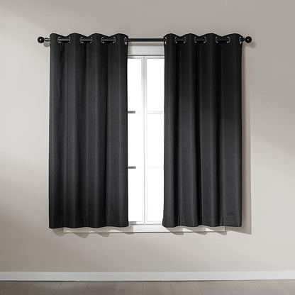 Amazon Basics Faux Linen Blackout Curtains for Bedroom and Living Room, 2-Piece Set with Grommets, 52" W x 63" L, Black