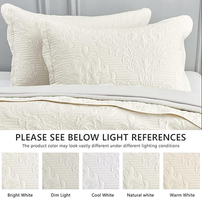 CHIXIN Bedspread Coverlet Set Queen Size - Lightweight Bedding Cover - Ultrasonic Quilting - 5 Piece Reversible Bedspread - Elegant Damask Paisley Pattern (Queen, Ivory)