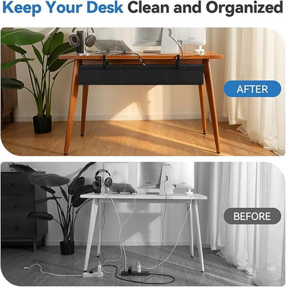 SHUWEI 36" Under Desk Cable Management Tray, Premium Fabric Cable Management for Desk, Clamp/Screw Mount Cable Tray for Office and Home (White, 36" L)