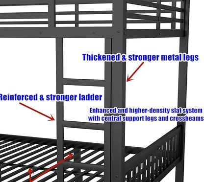 Upgraded & Stronger Heavy Duty Metal Queen Over Queen Bunk Bed for Adults & Teens, Thickened More Stable Safer Bunkbeds (Greater Weight Capacity) (Queen Over Queen-B)