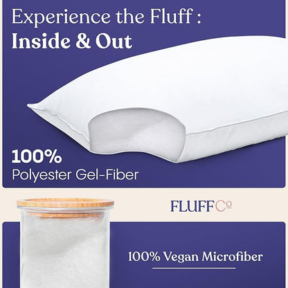 FluffCo Down Alternative Pillows Standard/Queen Size Set of 2 - Queen Bed Pillows for Sleeping - Made in USA - Cooling Surface and Machine Washable for Side, Back, and Stomach Sleepers