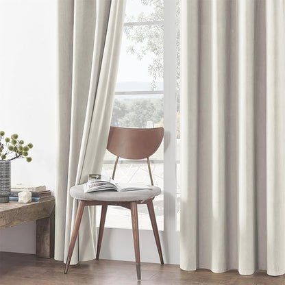 Joydeco White 100% Blackout Curtains 90 Inch 2 Panels, Luxury Thermal White Velvet Curtains for Bedroom Living Room, Soundproof Blackout Window Drapes, Rod Pocket & Back Tab (52W x 90L)
