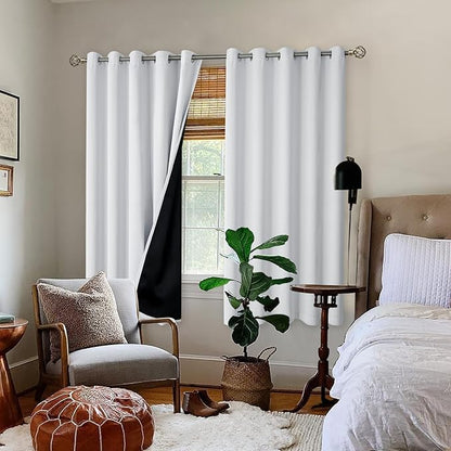 BGment Greyish White 100% Blackout Curtains for Bedroom 63 Inch Length 2 Panels Set, Thermal Insulated Full Light Blocking Grommet Noise Cancelling Window Curtains for Nursery, 60 Inch Wide Each