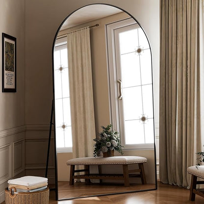 HARRITPURE 86x46 inch Full Length Mirror - Oversized Arched Mirror Aluminum Frame Full Body Floor Mirror with Stand for Living Room,Bedroom,Cloakroom,Black