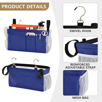 Blue Bedside Caddy Storage Bag Bedside Organizer for Bunk Bed Headboards College Organizer Caddy Hanging Shelf 6 Pockets with Hooks for Book Glasses Phone Holder