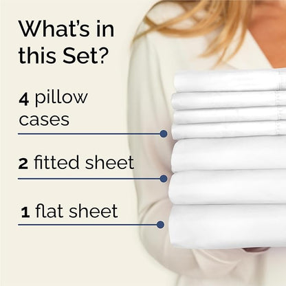 Split King Sheets Set 7 Piece - Includes 4 Pillowcases - Bed Sheets Split King - Soft Hotel Luxury Bedding - Cooling, Comfy & Breathable - 1 Flat & 2 Fitted & 4 Pillowcases w/ Deep Pockets - White