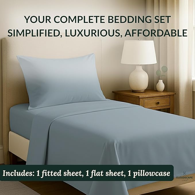 Egyptian Cotton Twin XL Size Sheets Set, 4 French Blue