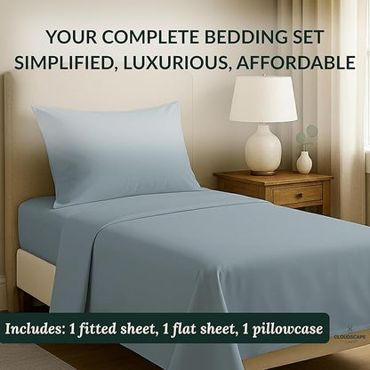 Egyptian Cotton Twin XL Size Sheets Set, 4 French Blue