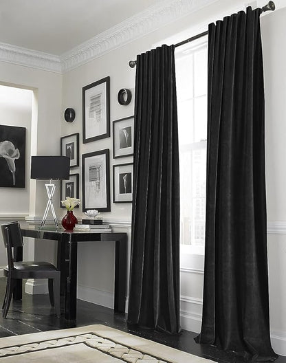 Joydeco Black Velvet Curtains 96 inch Length 2 Panels, Luxury Blackout Rod Pocket Thermal Insulated Window Curtains, Super Soft Room Darkening Drapes for Living Dining Room Bedroom,W52 x L96 inches