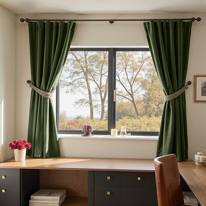 Lazzzy Velvet Blackout Curtains Thermal Insulated Room Window Drapes Super Soft Luxury Curtains for Living Room Bedroom Rod Pocket 2 Panels, Moss, 52" W x 72" L