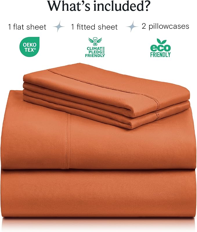 LuxClub 4 PC Full Sheet Set, Deep Pockets Wrinkle Free Cooling Bed Sheets Hotel Bedding for Women, Men, Kids & Teens, Includes 1 Fitted Sheet, 1 Flat Sheet and 2 Pillowcases-Autumn Orange