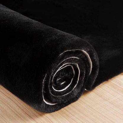 Fluffy Black Fuzzy Faux Rabbit Washable Shaggy Fur Rug for Living Room Bedroom Rugs Runners Rugs for Hallway 2x10 Nursery Rug