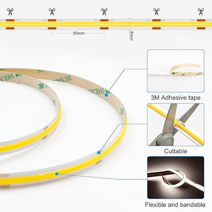 COB LED Strip Light with Remote, Dimmable 24.6FT/7.5M Flexible High Density LED Light,4000K Natural White 2400LEDs Super Bright LED Light Strip CRI 90+ for Bedroom,Kitchen,DIY Home Decoration