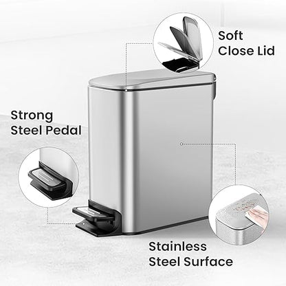 Cesun Small Bathroom Trash Can with Lid Soft Close, Step Pedal, 6 Liter / 1.6 Gallon Stainless Steel Mini Garbage Can for Office, Outdoor Trash Bin with Removable Inner Bucket (Silver)