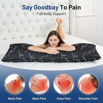 Full Body Pillow with Removable Pillowcase for Adults,（Memory Foam Filling）（Long Pillow for Side Sleepers） （Fluffy and Firm）（Adjustable Filling）（20×54 Inch，Black）
