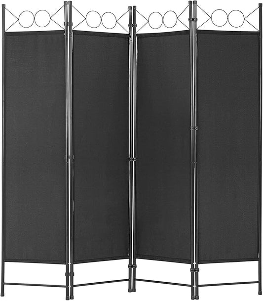 4 Panel Room Divider 6FT Steel Frame Screen Folding Privacy Divider Freestanding Partition for Home Office Bedroom, Black