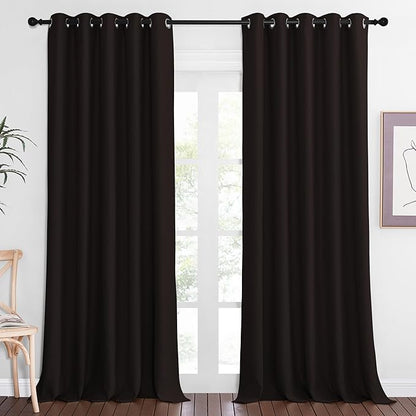 NICETOWN Patio Blackout Curtain Panels - Extra Wide Sliding Door Thermal Insulated Drape, Privacy Room Divider Curtain for Bedroom Office (Toffee Brown, 66 x 118 Inch Long)
