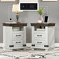 AMERLIFE Farmhouse End Table Set of 2, 18" Wood Night Stand with Charging Station & 4 Storage Drawers, Heavy Duty Bedside Nightstands for Bedroom, Living Room, Antique White