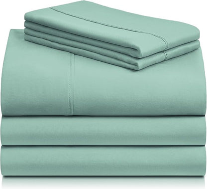 LuxClub 5 PC Split King Sheet Set, Deep Pockets Wrinkle Free Cooling Bed Sheets Hotel Bedding for Women, Men, Includes 2 Fitted Sheet, 1 Flat Sheet and 2 PillowcasesSoft Light Teal
