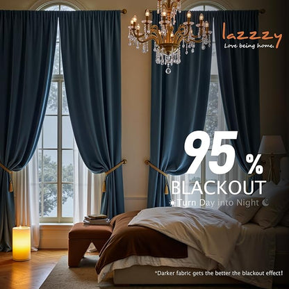 Lazzzy Velvet Blackout Curtains Thermal Insulated Room Window Drapes Super Soft Luxury Curtains for Living Room Bedroom Rod Pocket 2 Panels, Dark Slate, 52" W x 120" L