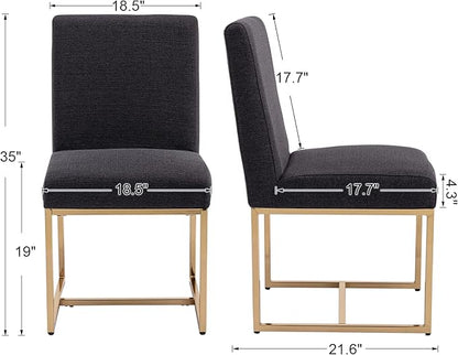 CIMOTA Black Modern Dining Chairs Set of 6, Upholstered Dining Room Chairs Armless Guest Side Chair with Gold Base for Dining Room/Kitchen, Charcoal Black, 6PCS