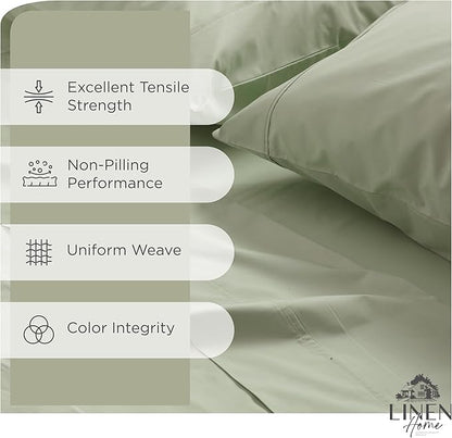 Linen Home 100% Cotton Percale Sheets Twin XL Size, Sage, Deep Pocket, 3 Pieces Set - 1 Flat, 1 Deep Pocket Fitted Sheet and 1 Pillowcase, Crisp Cool and Strong Bed Linen