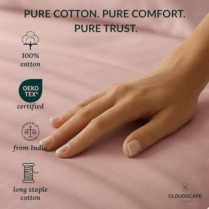 Cloud Scape Linen 100% Egyptian Cotton Sheets Twin Size, 3 Pieces Luxury Bedding Set, 400 Thread Count,Hotel Quality, Silky Soft, Breathable and Durable, Deep Pockets up to 15, Sepia Rose