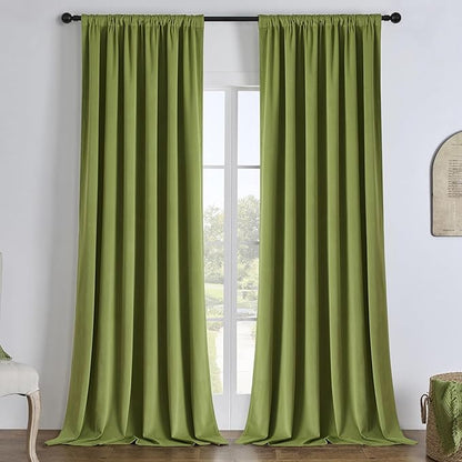 Joydeco Moss Green 100% Blackout Curtains 84 Inch 2 Panels, Luxury Thermal Green Velvet Curtains for Bedroom Living Room, Soundproof Blackout Window Drapes, Rod Pocket & Back Tab (52W x 84L)