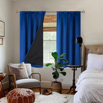 BGment Blackout Curtains for Bedroom 54 Inch Length, Short Thermal Insulated Full Room Darkening Small Window Curtains, Each Window Curtains 2 Panels, 52 x 54 Inch, Royal Blue