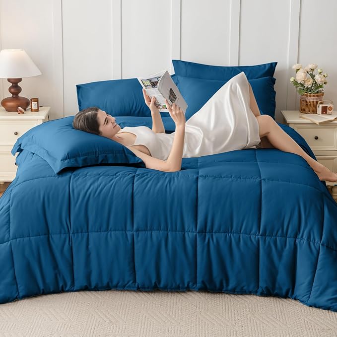 JOLLYVOGUE King Comforter Set, Ultra-Soft Bed in a Bag King Size 7 Pieces, Oeko-TEX Certified Bedding Set with Down Alternative Comforter, Sheets, Pillowcases & Shams, Teal