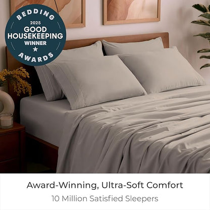 Mellanni King Sheet Set - 6-Piece Iconic Collection Bedding, (Including 4 Pillowcases), 21-Inch Extra Deep Pocket, Easy Care, Ultra Soft, Cooling Sheets, Brushed Microfiber - Tan