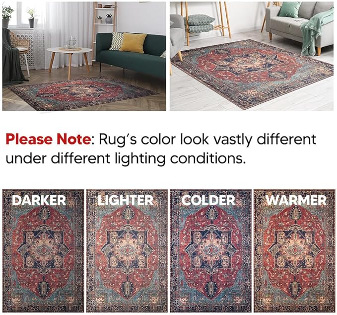 Keen Home Design 4x6 Rug - Machine Washable Area Rug with Non-Slip Backing, Ideal for Living Room, Dining Room, Bedroom - Vintage, Easy Clean, Durable, Low Pile Rug - (4' x 6')