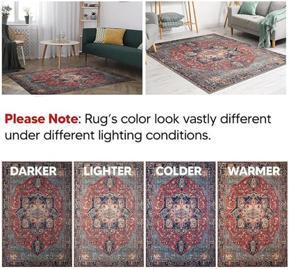 Keen Home Design 4x6 Rug - Machine Washable Area Rug with Non-Slip Backing, Ideal for Living Room, Dining Room, Bedroom - Vintage, Easy Clean, Durable, Low Pile Rug - (4' x 6')