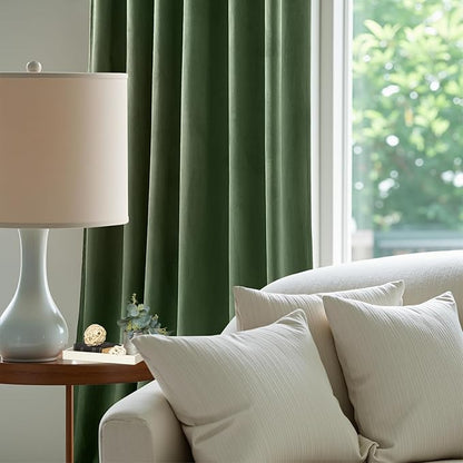 AUSSPVOCT Olive Green Velvet Curtains 84 Inches for Living Room, Elegant Thermal Insulated Room Darkening Heavy Blackout Drapes Luxury Curtain for Bedroom, Back Tab Rod Pocket, W52 x L84, 2 Panels