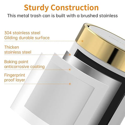 Mini Trash Can with Lid, Desktop Small Trash Can Recycling Bin Cute Metal Garbage Can for Tabletop Countertop Use,Stainless Steel 0.4Gal/1.5L Waste Bin for Office Parlor Car Bedroom,Swing Lid Open