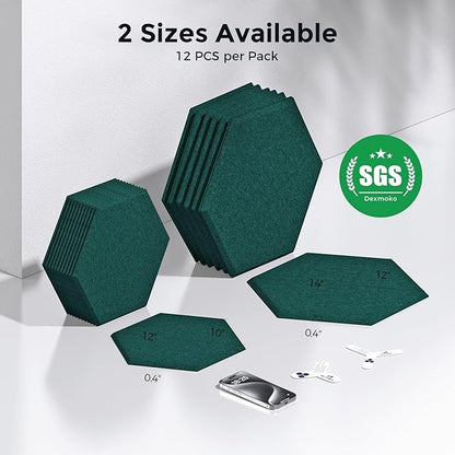Self-Adhesive Acoustic Panels [390 lbs/yd³ Ultra-High Density], 2nd Generation Sound Absorbing Panel, Professional Level Sound Panel, Polyester Soundproof Foam [Size M, Dark Green]