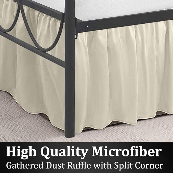SKY BEDDINGS - Full Size Ruffled Bed Skirt with Split Corners - 18 Inch Drop Dust Ruffle Bed Skirt with Platform Three Sided Coverage - 100% Microfiber, Ivory