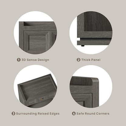 SICOTAS 31" Wide Nightstands Set of 2, Large Night Stands with Drawer, Oversized King Size Nightstand Bedside Table for Bedroom, Farmhouse End Side Table Set of 2 (Dark Grey Oak, 31-Inch)