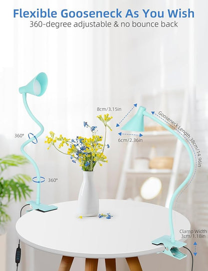 Clip on Light USB Reading Light, Eye Care Dimmable Reading Lamp Flexible Gooseneck Clip on Lamp for Bed Headboard Desk Bedside Dorm - Teal