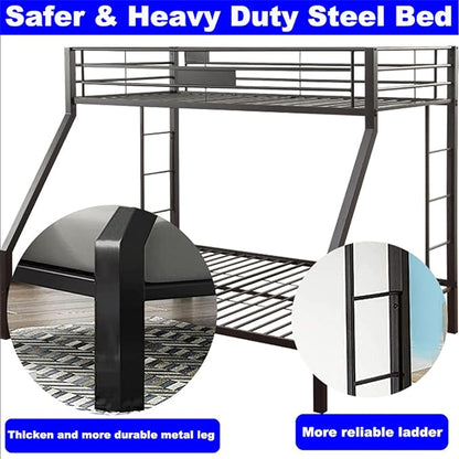 Upgraded Version Thicken Metal Heavy-Duty Twin XL Over Queen Bunk Bed, Best Modern Style Stronger Twin Over Queen Size Bunk Bed with Ladder for Adults, Easy Assembly (Twin XL Over Queen-A)