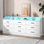 9 Drawers Dresser for Bedroom with Power Outlet, Chest of Drawers with LED Light, Modern Dressers with Open Storage Cubby, Triple Wide Dressers Organizer for Living Room (White)