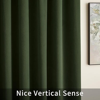 Joydeco Olive Green Velvet Curtains 72 inch Length 2 Panels, Luxury Blackout Rod Pocket Thermal Insulated Window Curtains, Super Soft Room Darkening Drapes for Living Room Bedroom,W52 x L72 inches