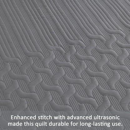 Yiran Grey Quilt Set Queen Size Lightweight Bedspread Ultrasonic Wave Pattern Soft Microfiber Coverlet for All Season Modern Style 3 Piece Bed Cover Sets with 2 Pillow Shams (96"x90")