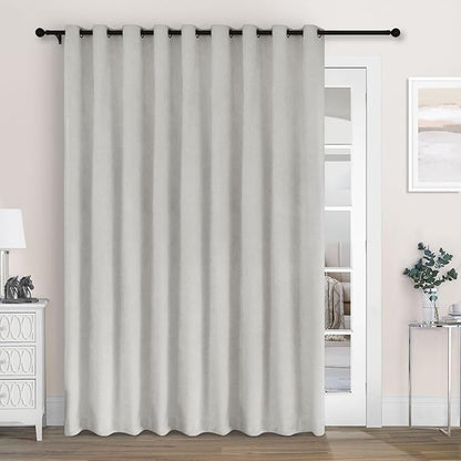 Macochico Extra Wide 100% Blackout Chenille Curtains 100" Wx96 L Thermal Drapes for Sliding Door Living Room Bedroom Auditorium Hotel White Curtains Grommet Top with Tieback Classic 1 Panel