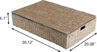 happimess BSK2015D Holden 30" Classic Costal Hand-Woven Hyacinth Wicker Under Bed Storage Basket with for Storage and Decoration in Bathroom, Bedroom, Closet, Entryway, White Wash